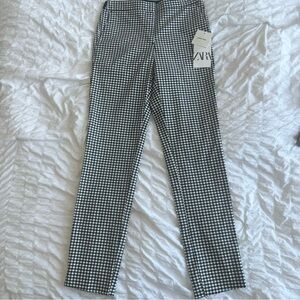 Zara Women’s Black White Gingham Pants Small Buffalo Check Straight Leg Ankle